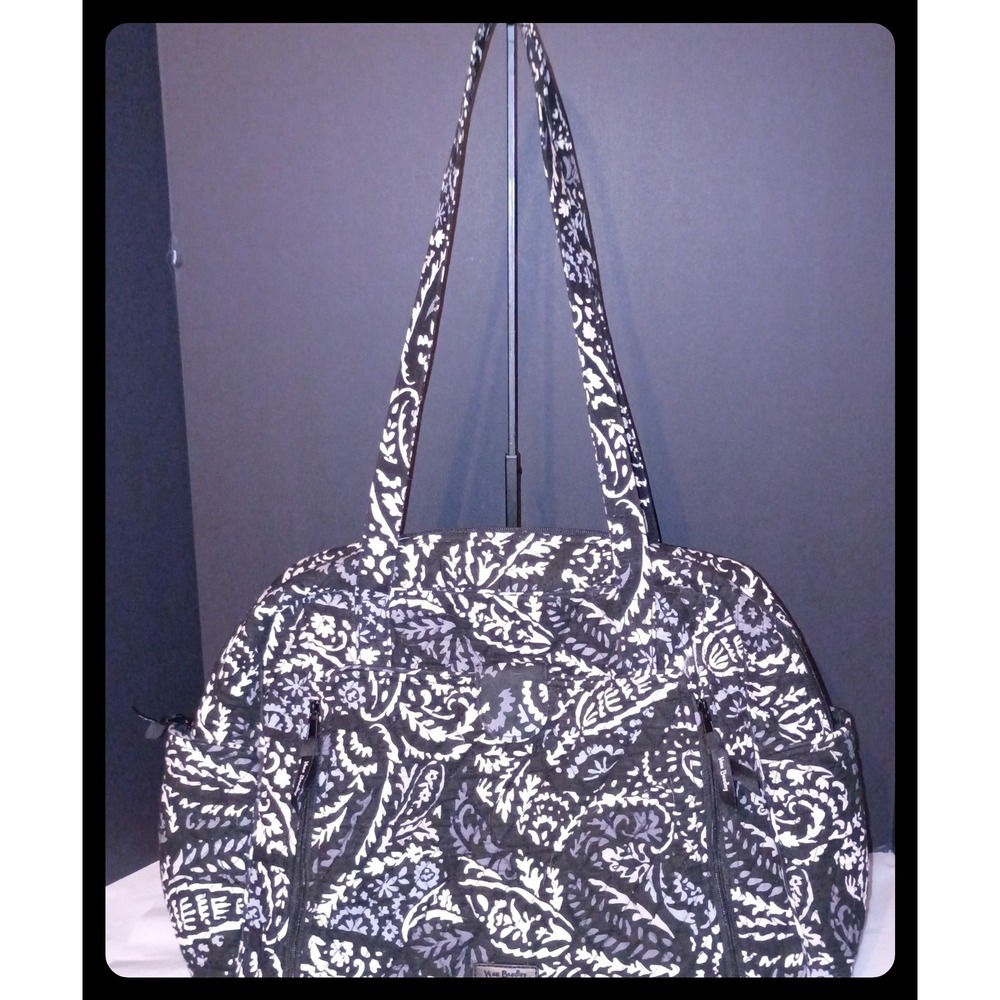 Vera Bradley Diaper Bag Women Large Black White Paisley Quilted Tote